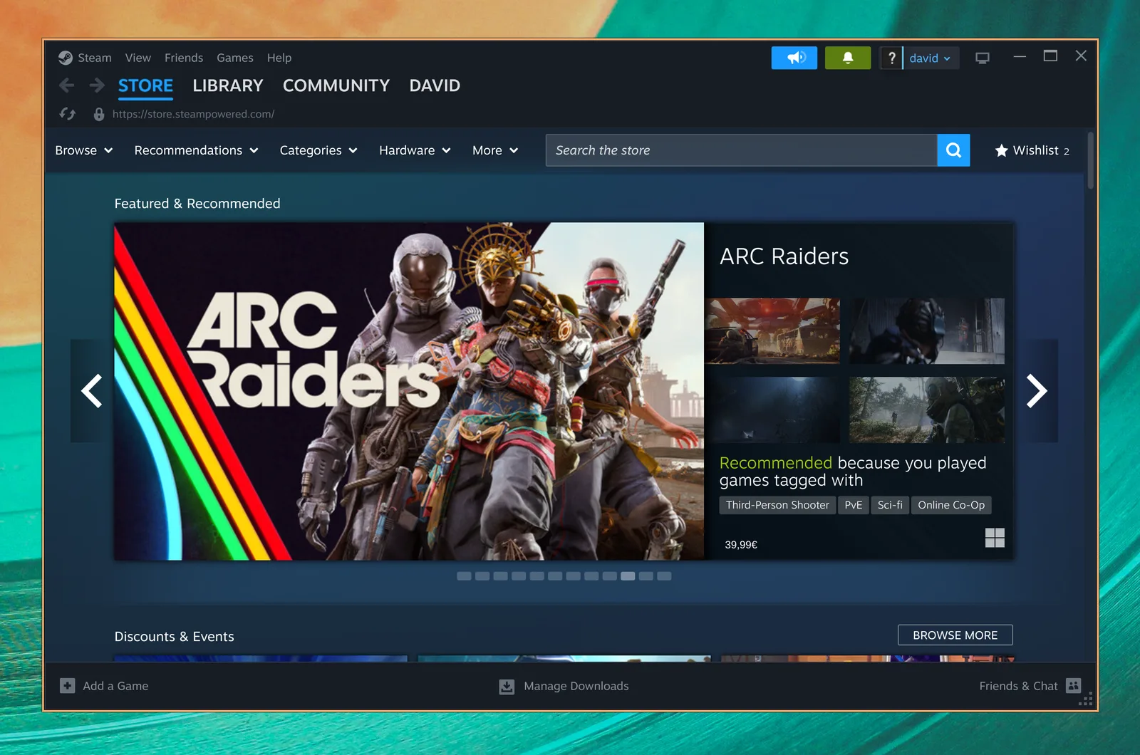 Steam menampilkan toko gamenya di Omarchy